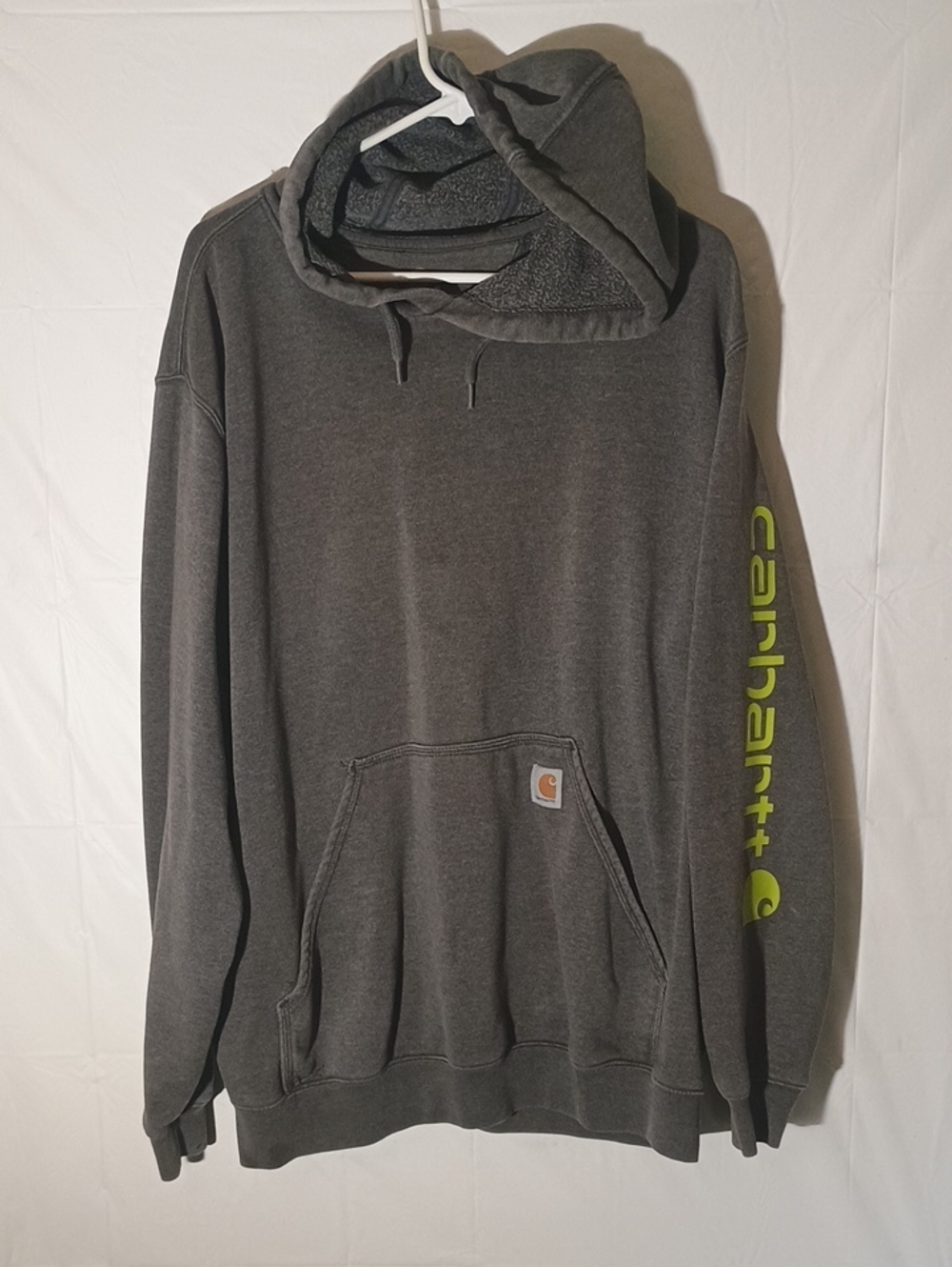 Carhartt Charcoal Hoodie with Neon Yellow Sleeve Logo